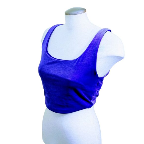Athleta Womens Crop Top Medium Velvet Cut Out Noble Blue Purple Athleisure - Picture 7 of 9
